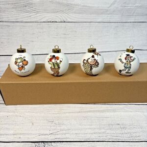 Vintage '83 Hand Painted Circus Clown Ceramic Christmas Ornaments Lot 4 Signed